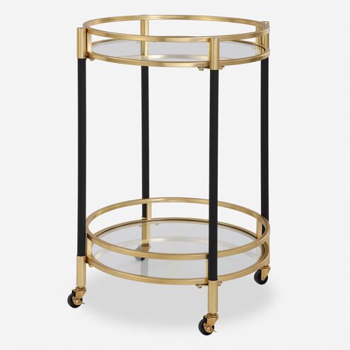 Dolly Matte Black and Gold Leaf Bar Cart
