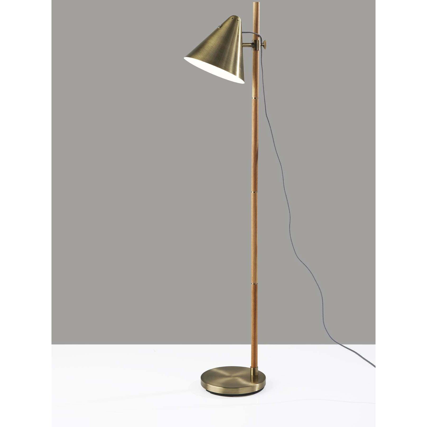 Bryn 58 inch 60 watt Natural Rubberwood and Antique Brass Floor Lamp Portable Light
