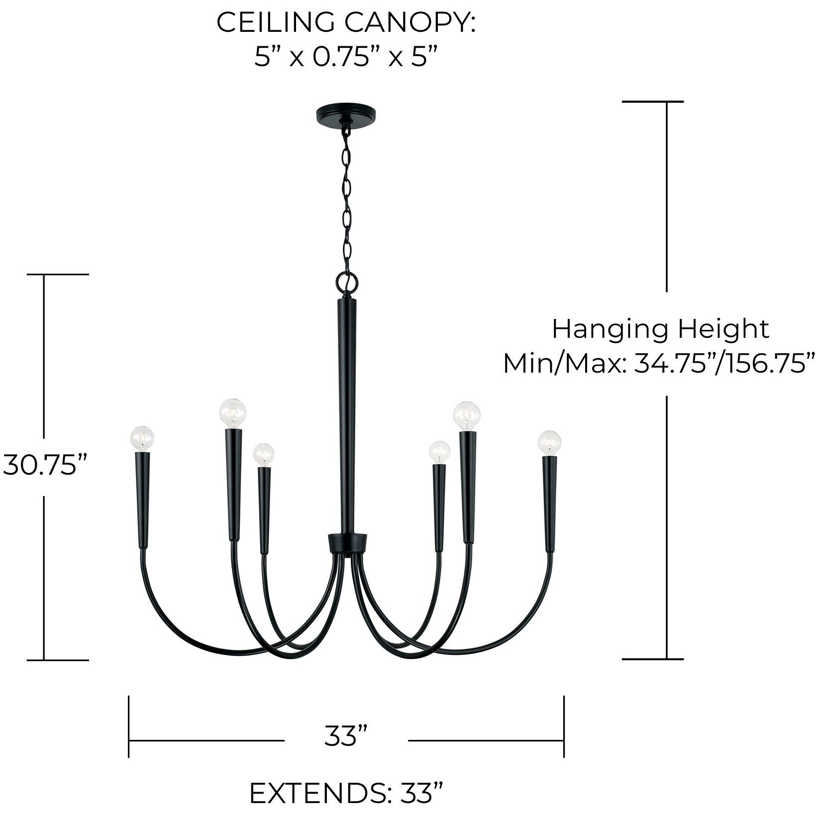 Holden 6 Light 33 inch Matte Black Chandelier Ceiling Light