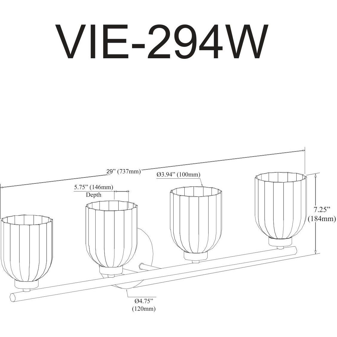 Vienna 4 Light 29 inch Matte Black Vanity Light Wall Light