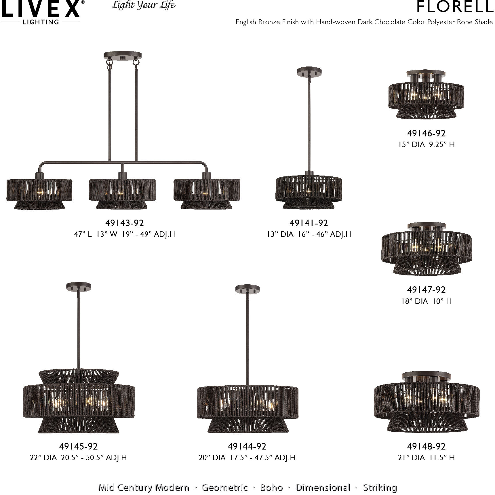 Florell 3 Light 18 inch English Bronze Semi Flush Mount Ceiling Light, Large