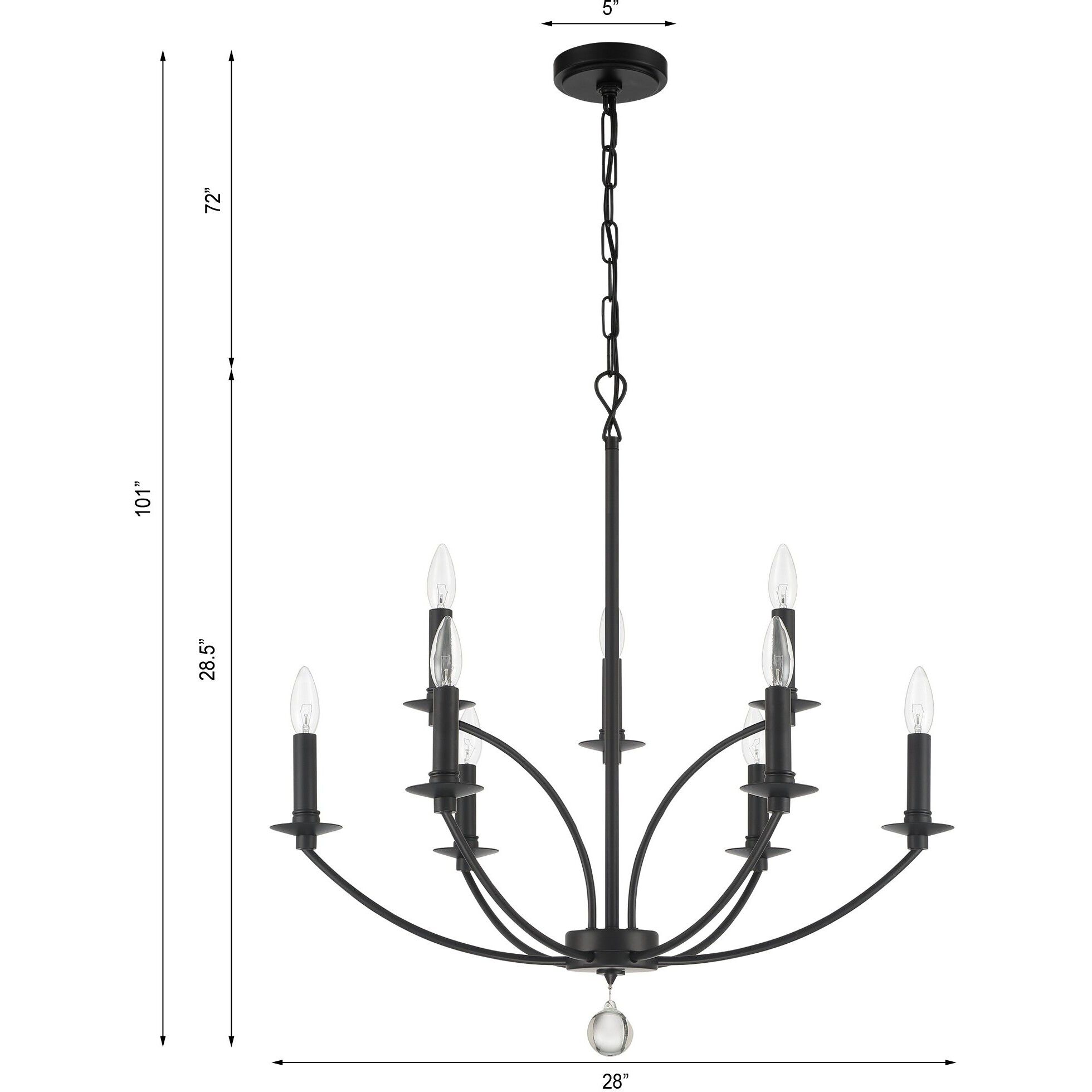 Mila 9 Light 28 inch Black Chandelier Ceiling Light