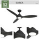 Surea 56 inch Matte Black Outdoor Ceiling Fan