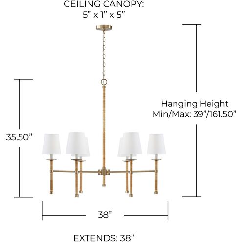 Tulum 6 Light 38 inch Matte Brass Chandelier Ceiling Light