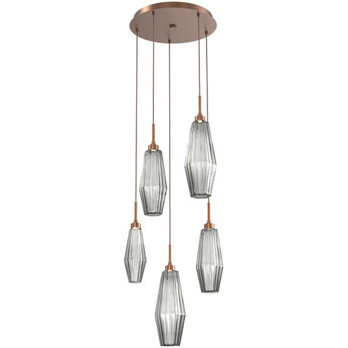 Aalto LED 19.8 inch Burnished Bronze Chandelier Ceiling Light in Optic Rib Smoke, 2700K LED, Round Multi-Port