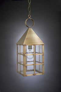 York 1 Light 7 inch Antique Brass Hanging Lantern Ceiling Light in Seedy Marine Glass, Medium