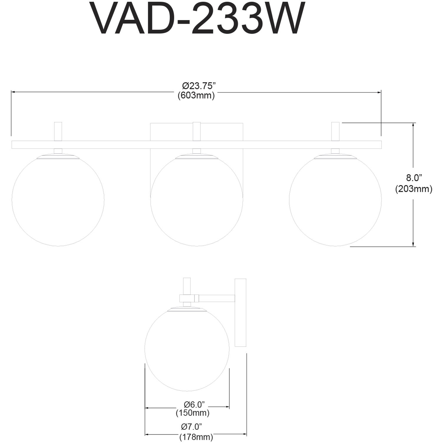 Vivaldi 3 Light 23.75 inch Matte Black Vanity Light Wall Light