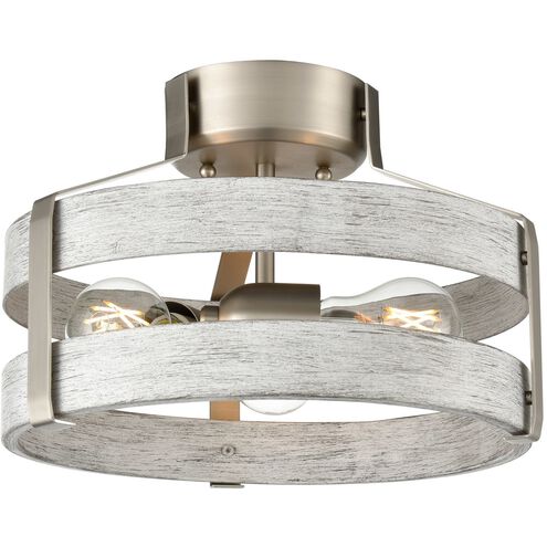 Fort Garry 3 Light Buffed Nickel and Birchwood on Metal Semi-flush Mount Ceiling Light
