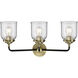 Nouveau Small Bell 3 Light 23 inch Black Antique Brass Bath Vanity Light Wall Light in Clear Glass, Nouveau