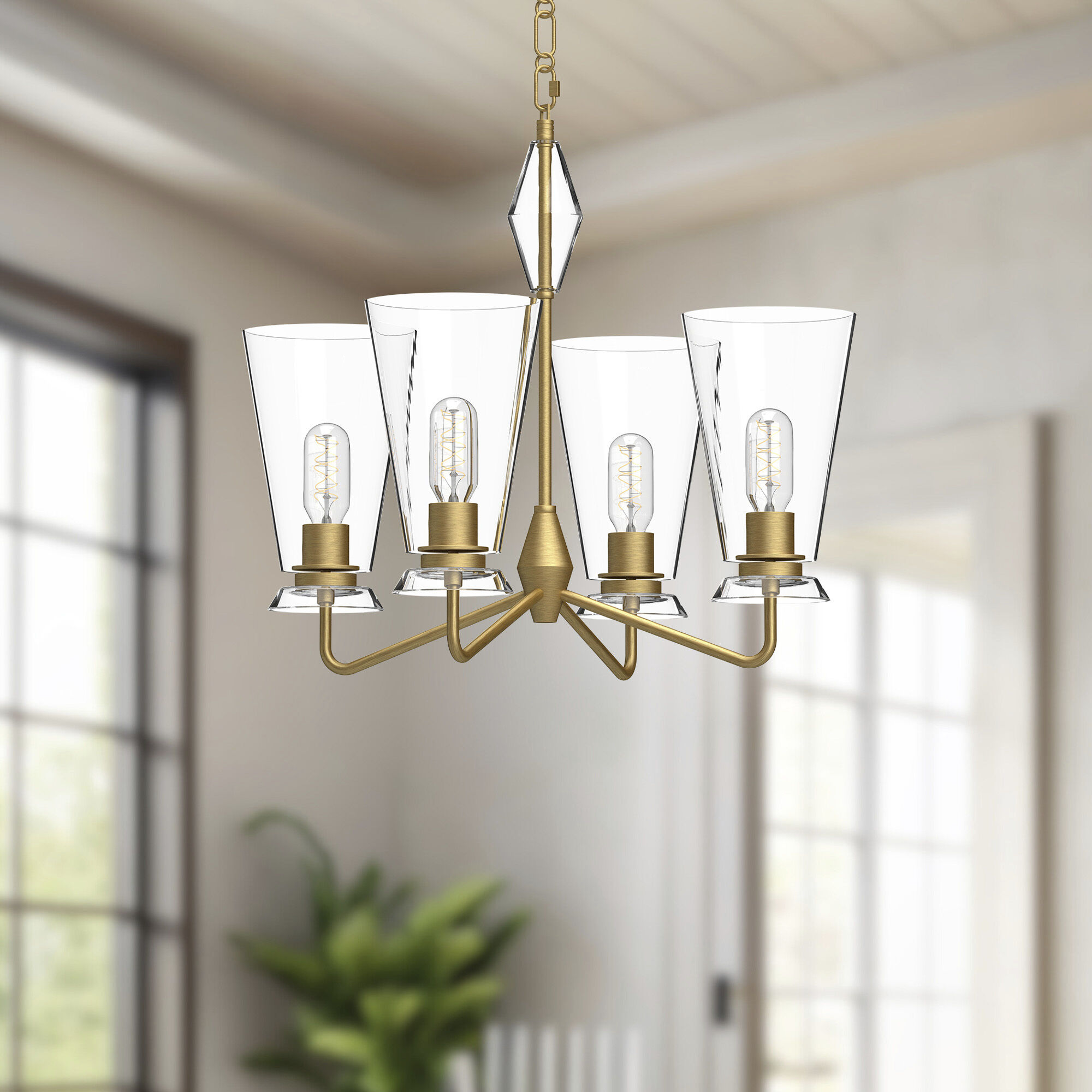 Alora Mood Salem 4 Light 22.5 inch Brushed Gold/Clear Glass Chandelier Ceiling Light