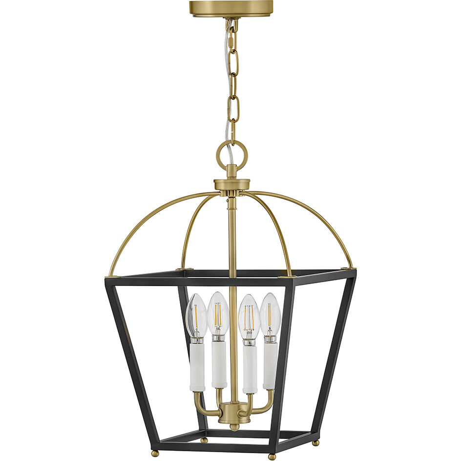 Tate 4 Light 12 inch Black with Lacquered Brass Pendant Ceiling Light