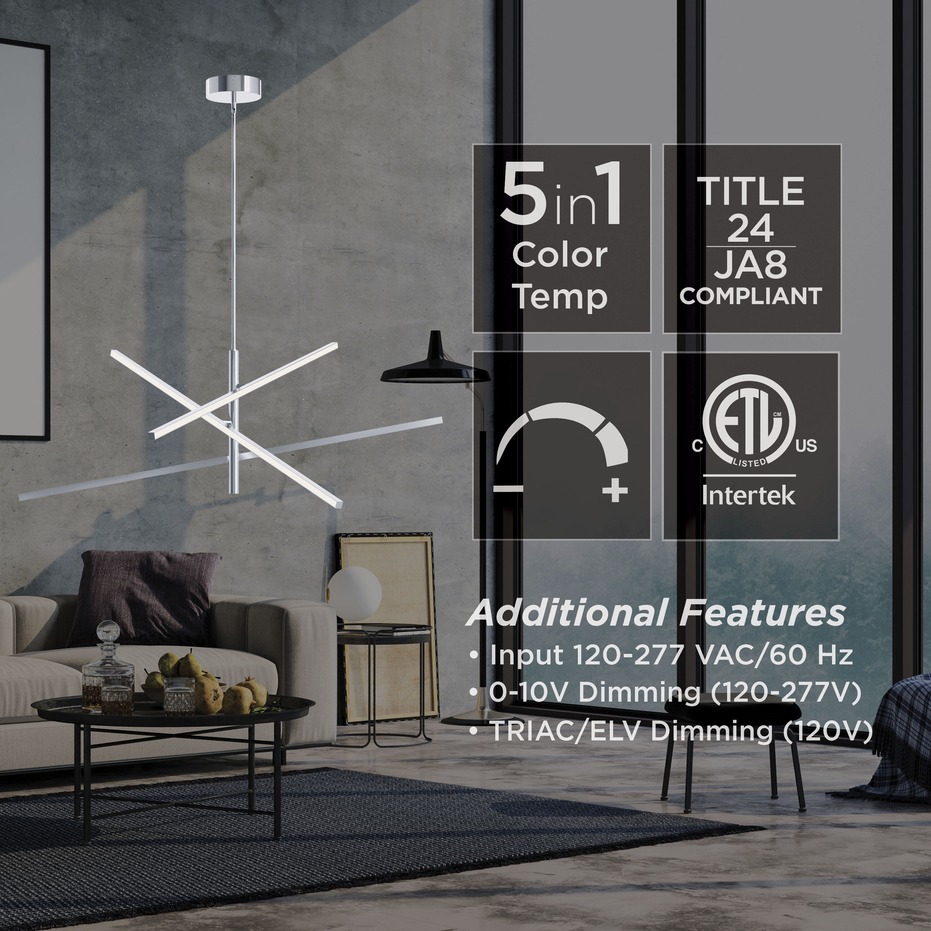 Knoll LED 48 inch Polished Chrome Pendant Ceiling Light