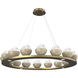 Cabochon LED Gilded Brass with Travertine Stone Chandelier Ceiling Light in 3000K LED, Opal White