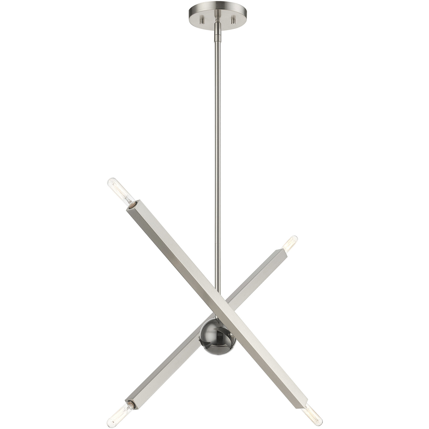 Monaco 4 Light 28 inch Brushed Nickel with Black Chrome Finish Accent Linear Chandelier Ceiling Light