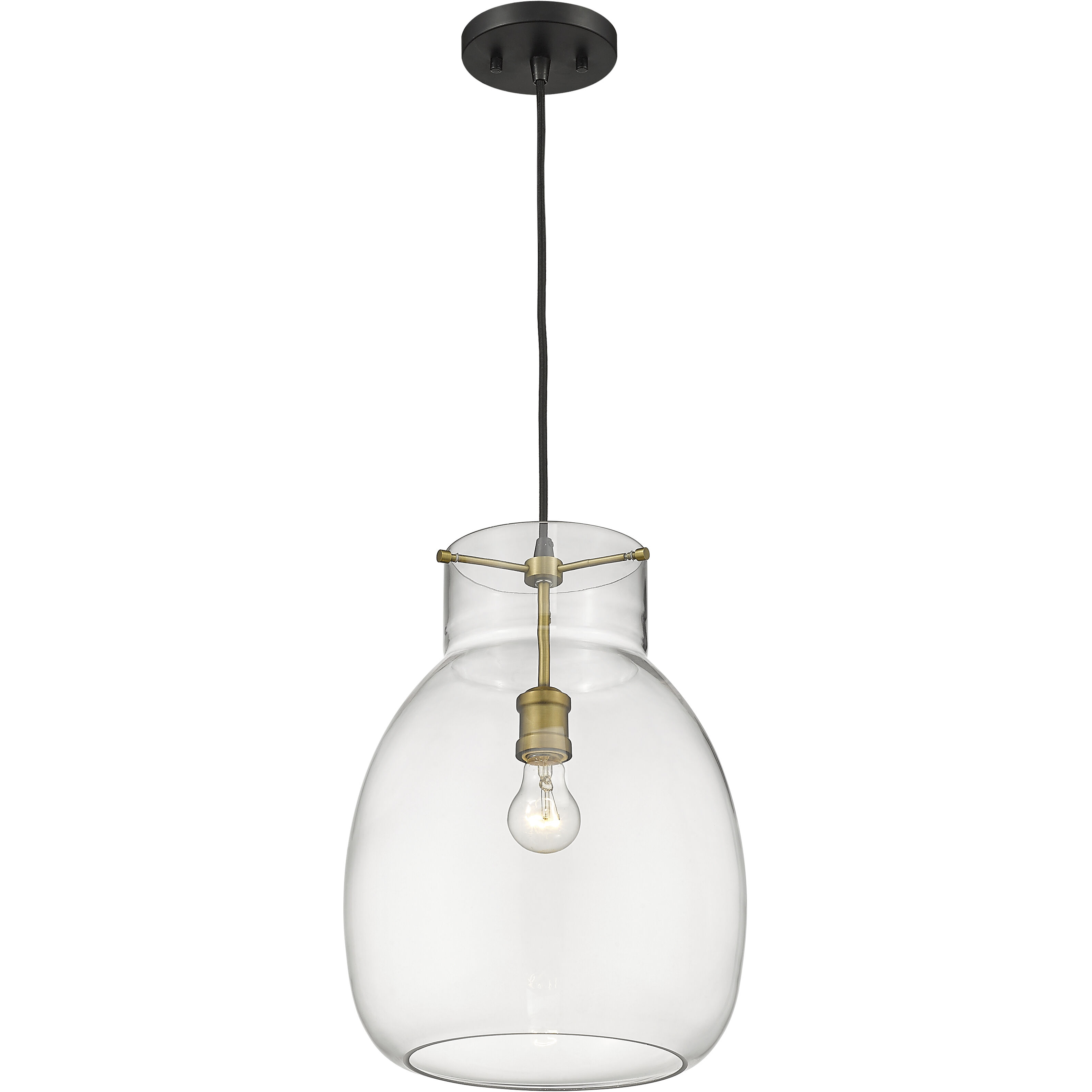 Bella 1 Light 12 inch Matte Black and Olde Brass Pendant Ceiling Light