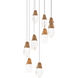 Beyond Martini LED 17 inch Aged Brass Multi-Light Pendant Ceiling Light in Optic Haze, Beyond