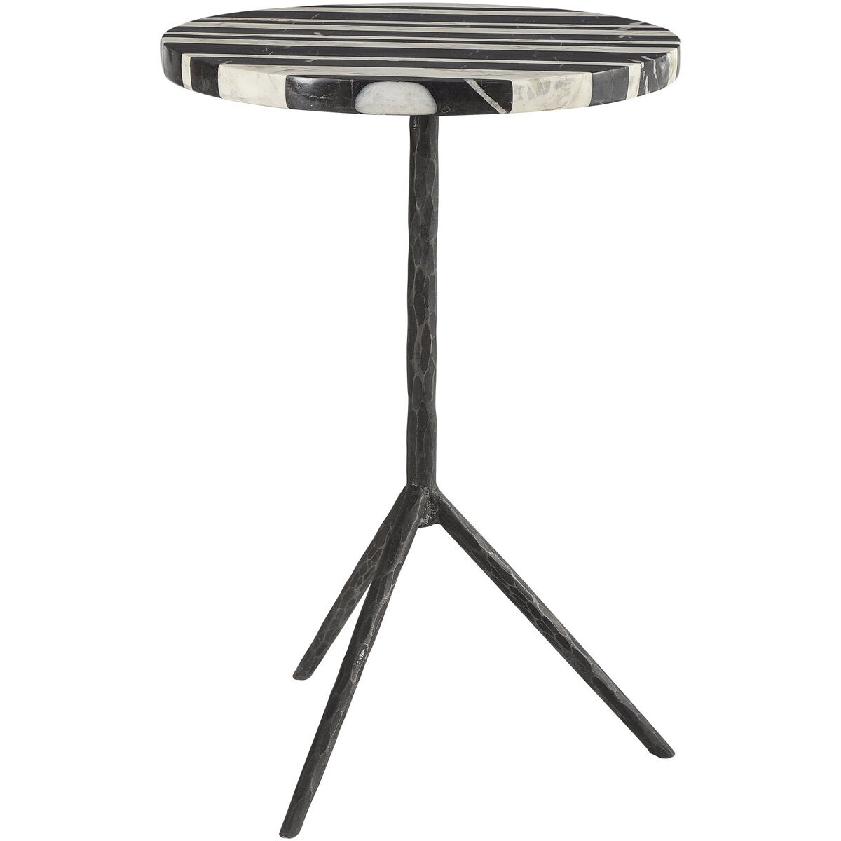 Fine Line 24 X 16 inch Black and White Marble with Distressed Aged Iron Accent Table