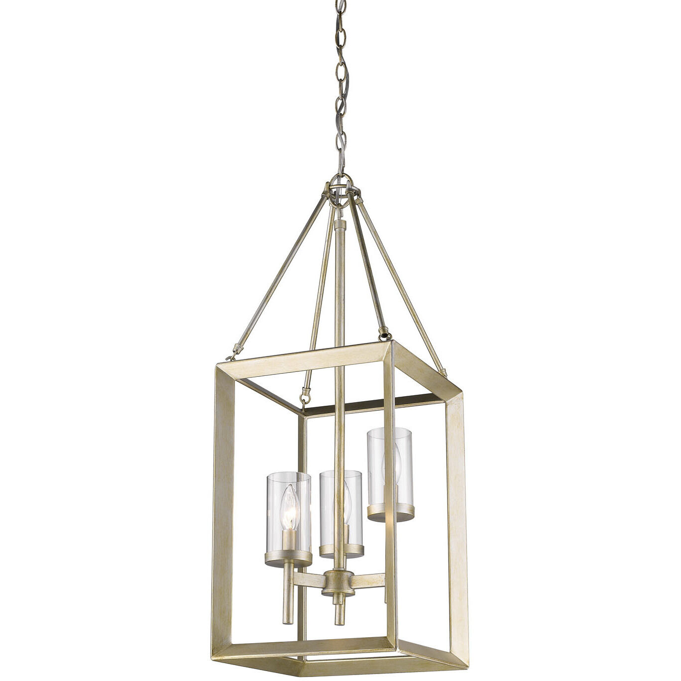 Smyth Pendant Ceiling Light in White Gold, Clear Glass, Caged