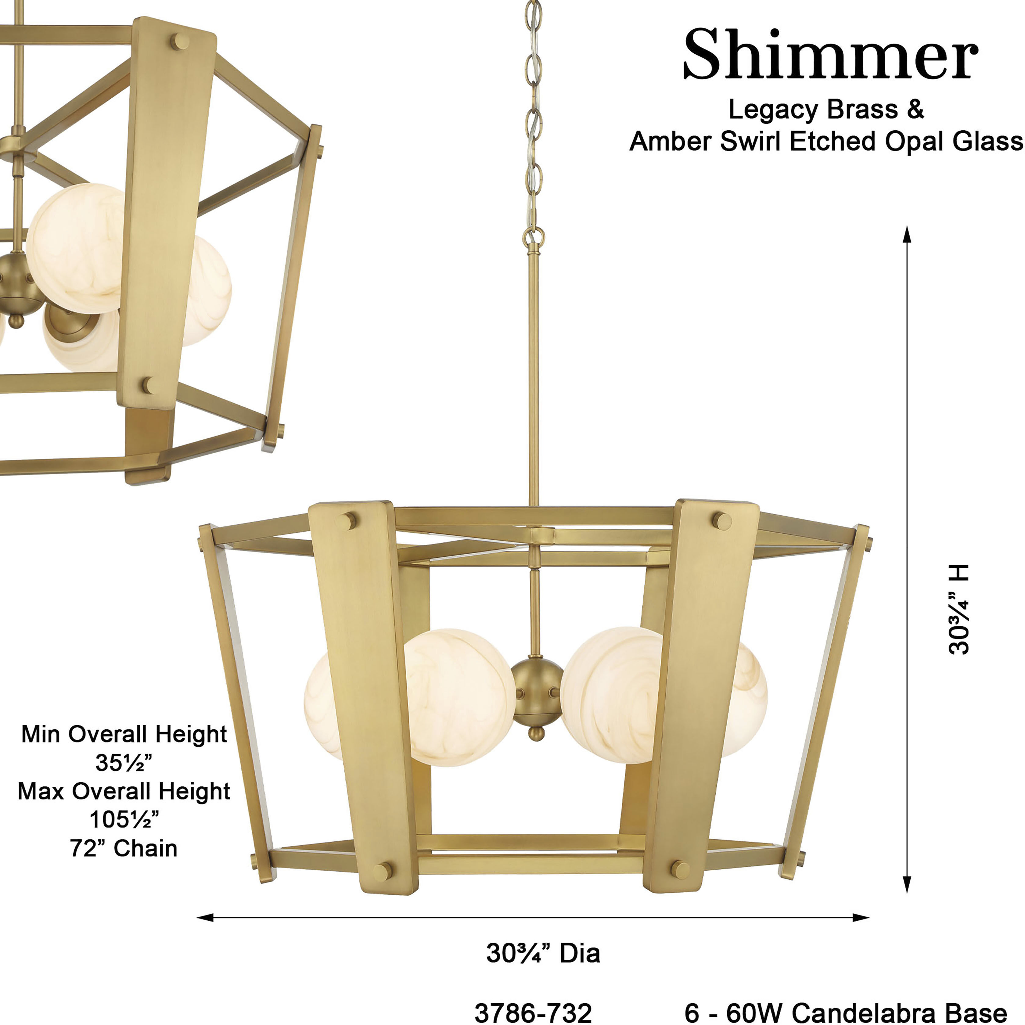 Shimmer 6 Light 30.75 inch Legacy Brass Pendant Ceiling Light