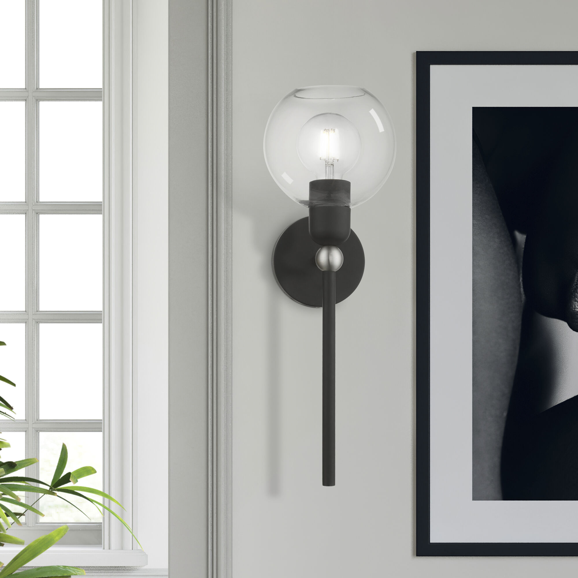 Downtown 1 Light 7 inch Black with Brushed Nickel Accent Single Sconce Wall Light, Sphere
