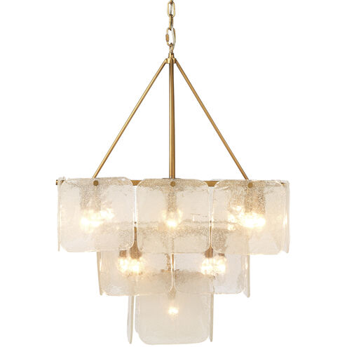 Perignon 24 Light 25 inch Melted Ice Glass & Antique Brass Three Tier Chandelier Ceiling Light