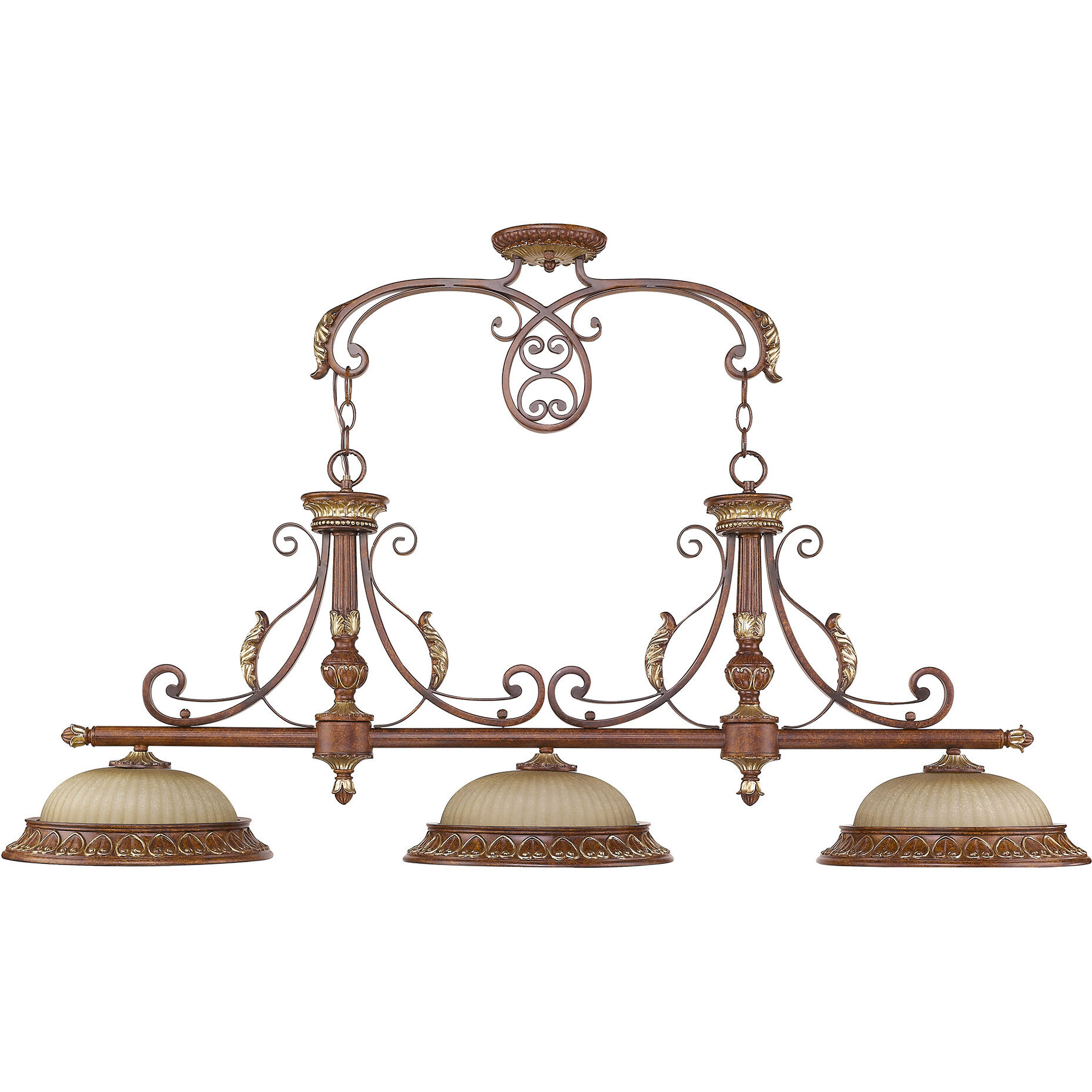Villa Verona 3 Light 52 inch Verona Bronze with Aged Gold Leaf Accents Island Ceiling Light