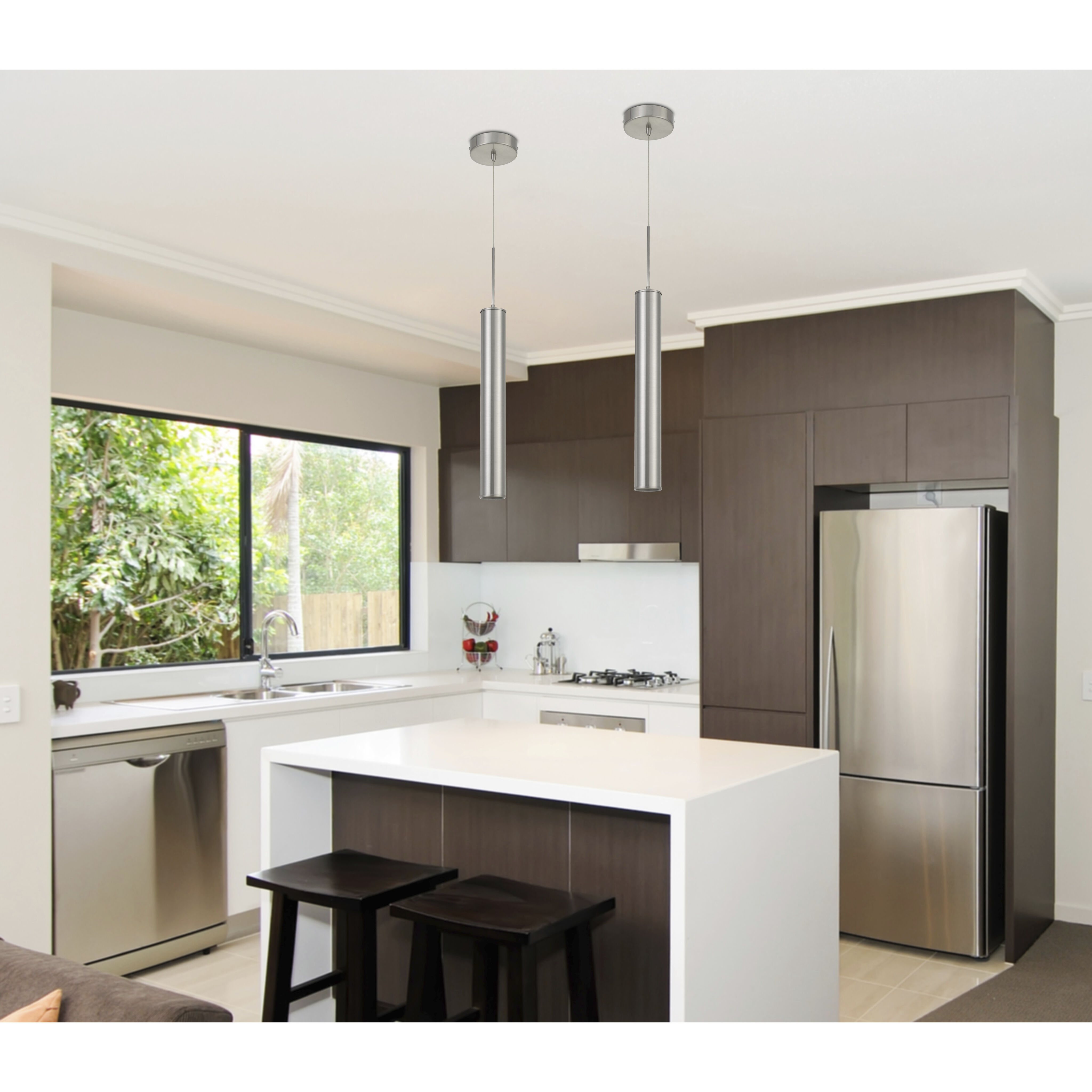 Melini 1 Light 2 inch Brushed Steel Mini Pendant Ceiling Light, Tubular