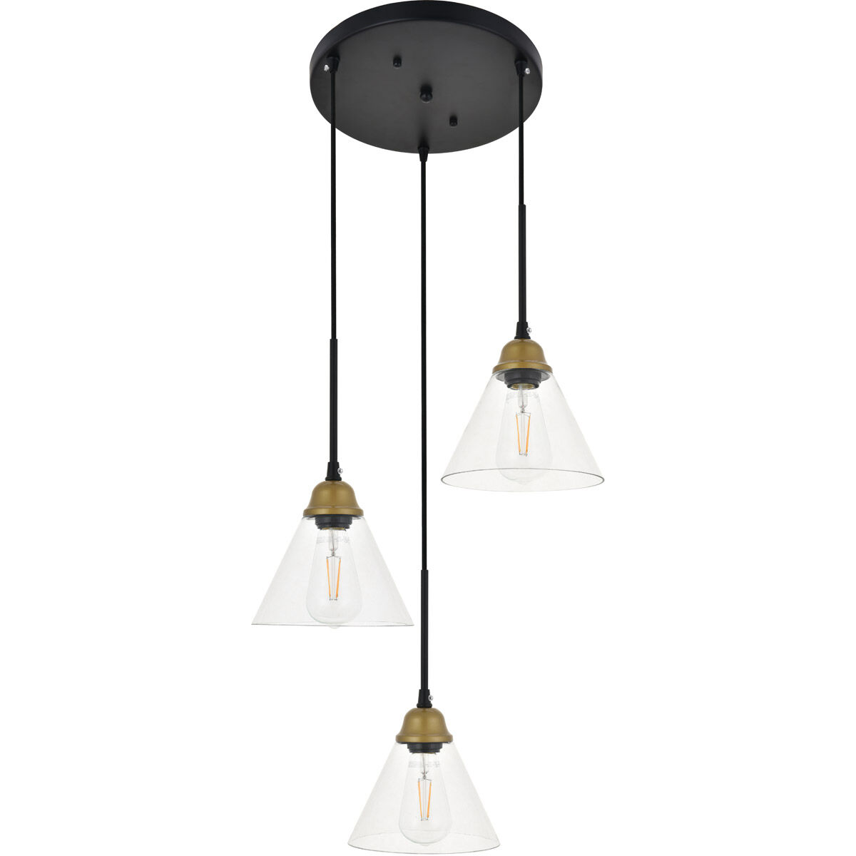 Histoire 3 Light 17.9 inch Brass and Black Pendant Ceiling Light