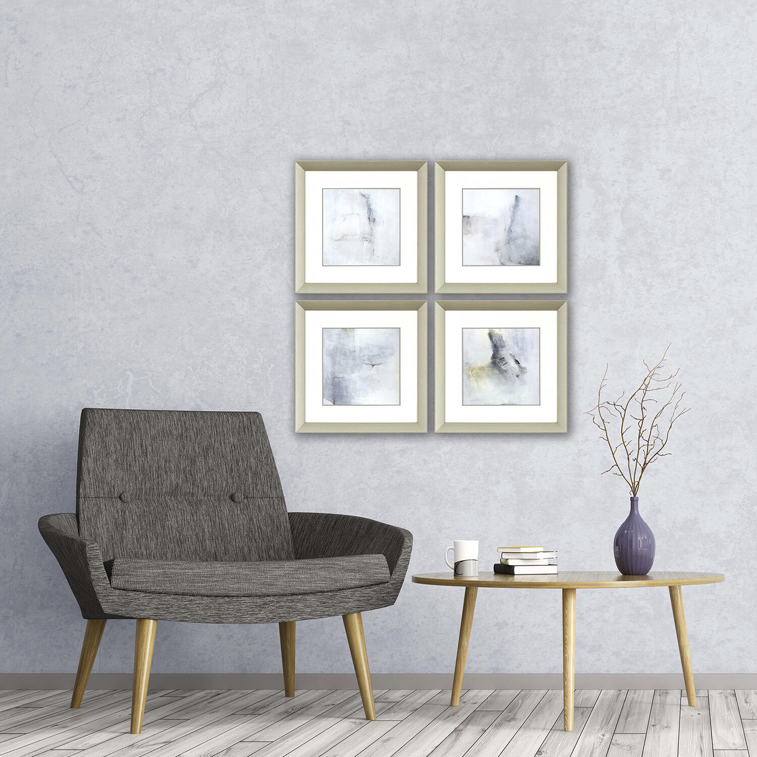 Abstract Gray and Neutral and Yellow Framed Art