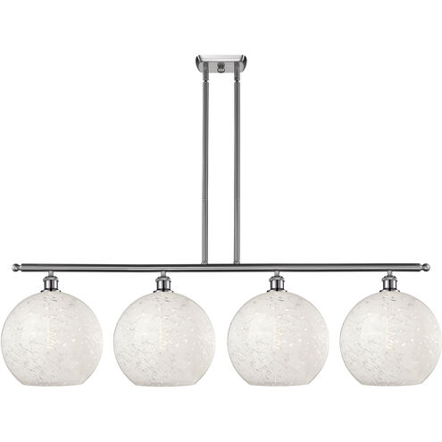 Ballston White Mouchette 4 Light 50.25 inch Brushed Satin Nickel Stem Hung Island Light Ceiling Light