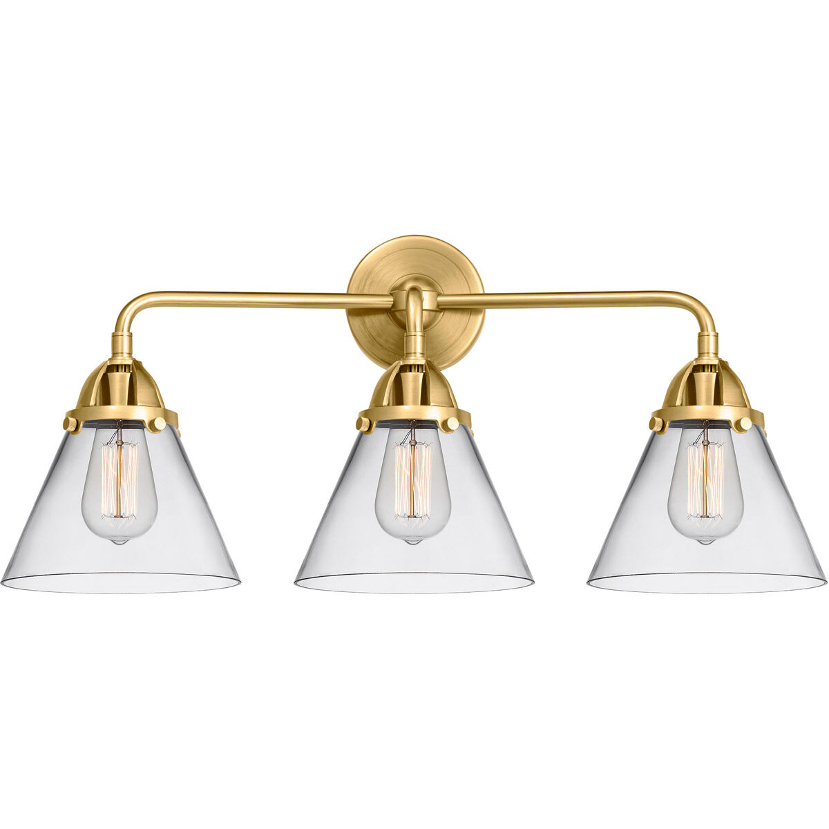 Nouveau 2 Large Cone LED 25.75 inch Satin Gold Bath Vanity Light Wall Light in Clear Glass