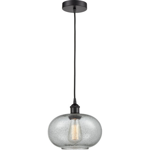 Edison Gorham LED 9.5 inch Matte Black Mini Pendant Ceiling Light in Charcoal Glass