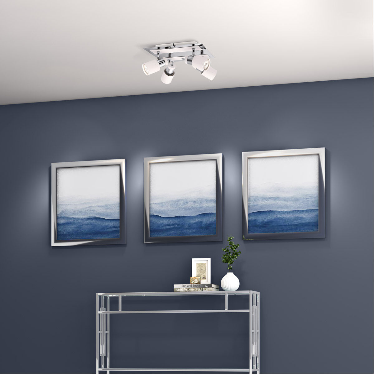 Davida 4 Light 9.45 inch Chrome and White Semi-Flush Mount Ceiling Light