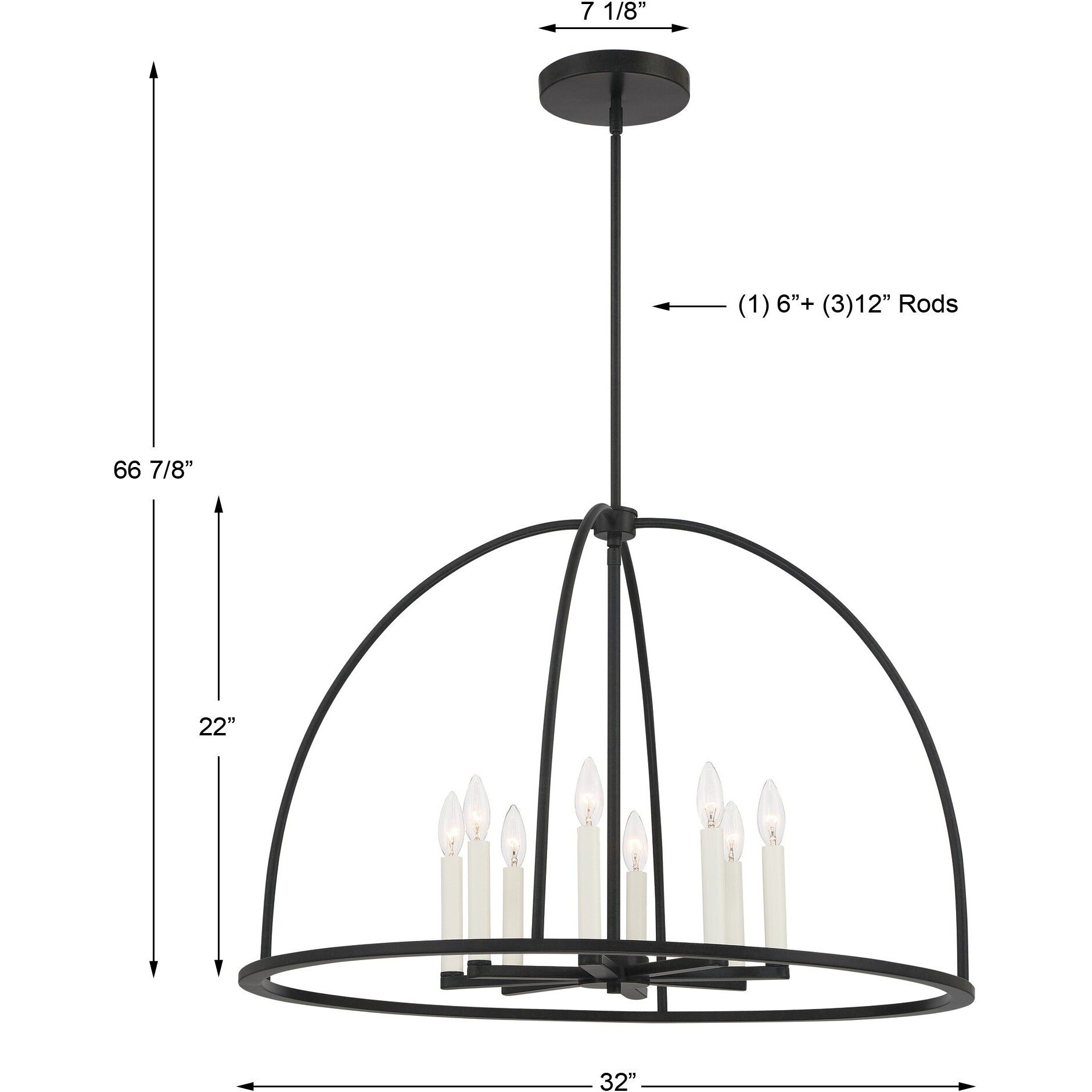 Abbott 8 Light 32 inch Black Chandelier Ceiling Light