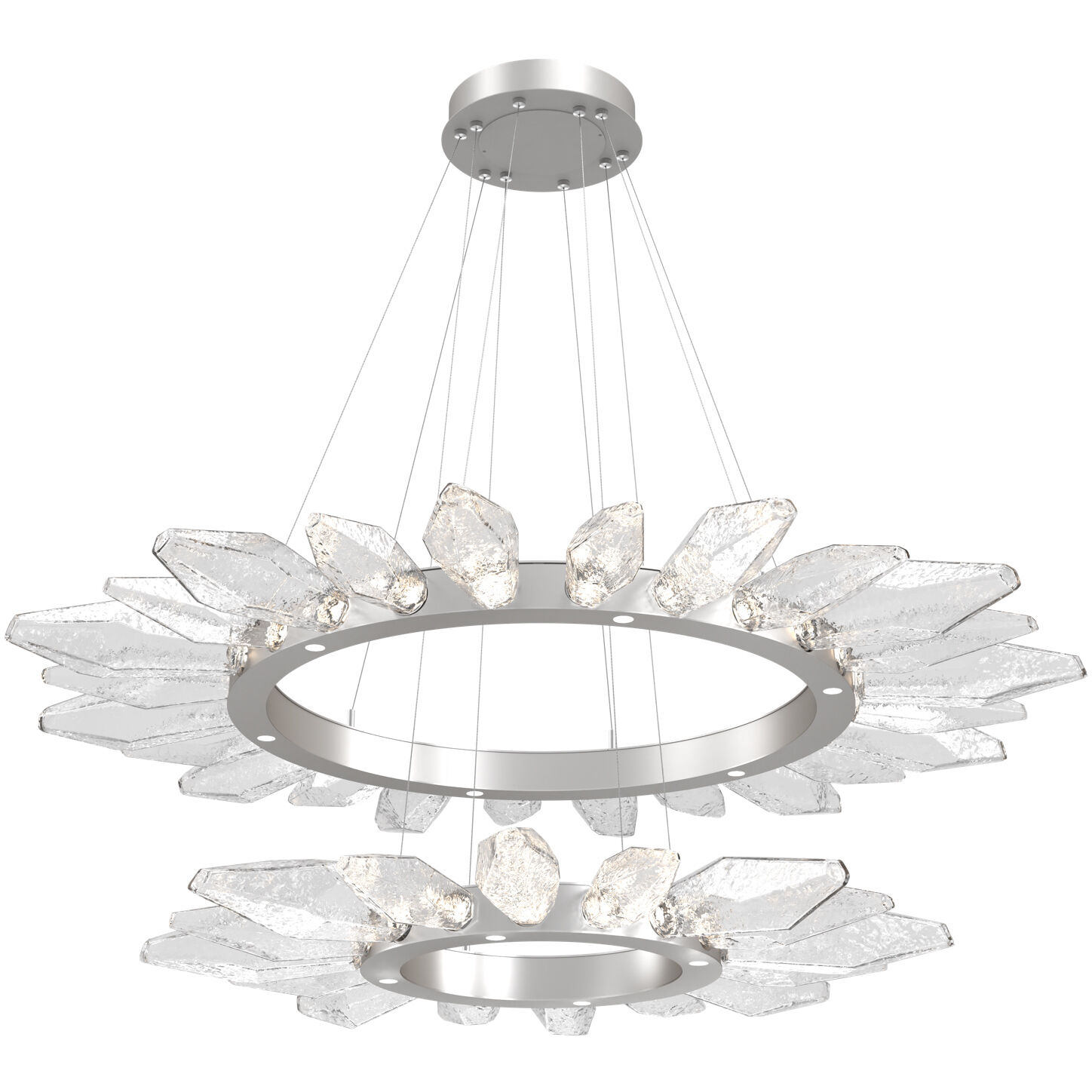 Rock Crystal LED Beige Silver Chandelier Ceiling Light, Radial Ring Two Tier