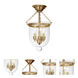 Hundi 3 Light 9 inch Rubbed Brass Semi-Flush Mount Ceiling Light