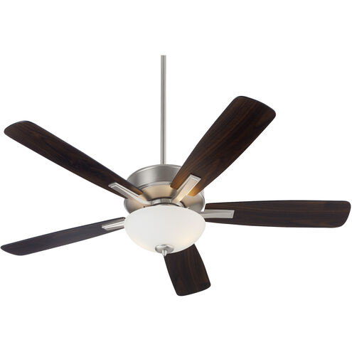 Ovation 52 inch Satin Nickel with Silver/Walnut Blades Ceiling Fan in 2 Light Satin Opal Glass Bowl