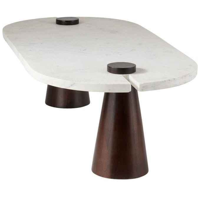 Delaney 52 X 24 inch White Marble and Umber Mango Wood Coffee Table