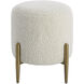 Arles 18 inch White Faux Shearling and Brushed Brass Ottoman
