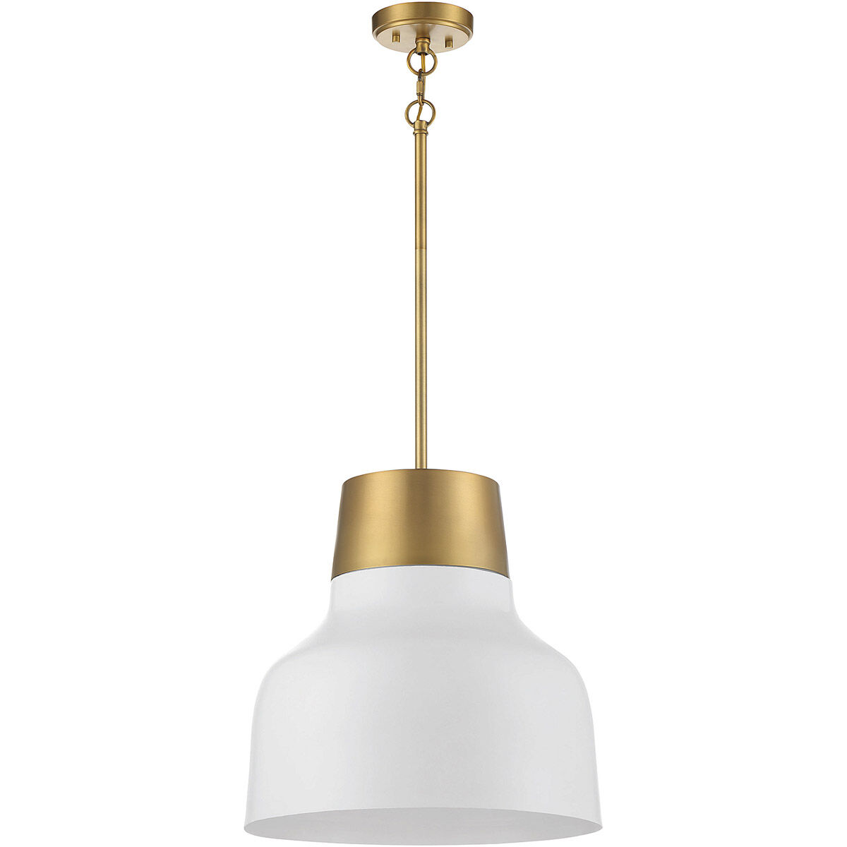 Vintage 1 Light 17 inch White and Natural Brass Pendant Ceiling Light in White with Natural Brass