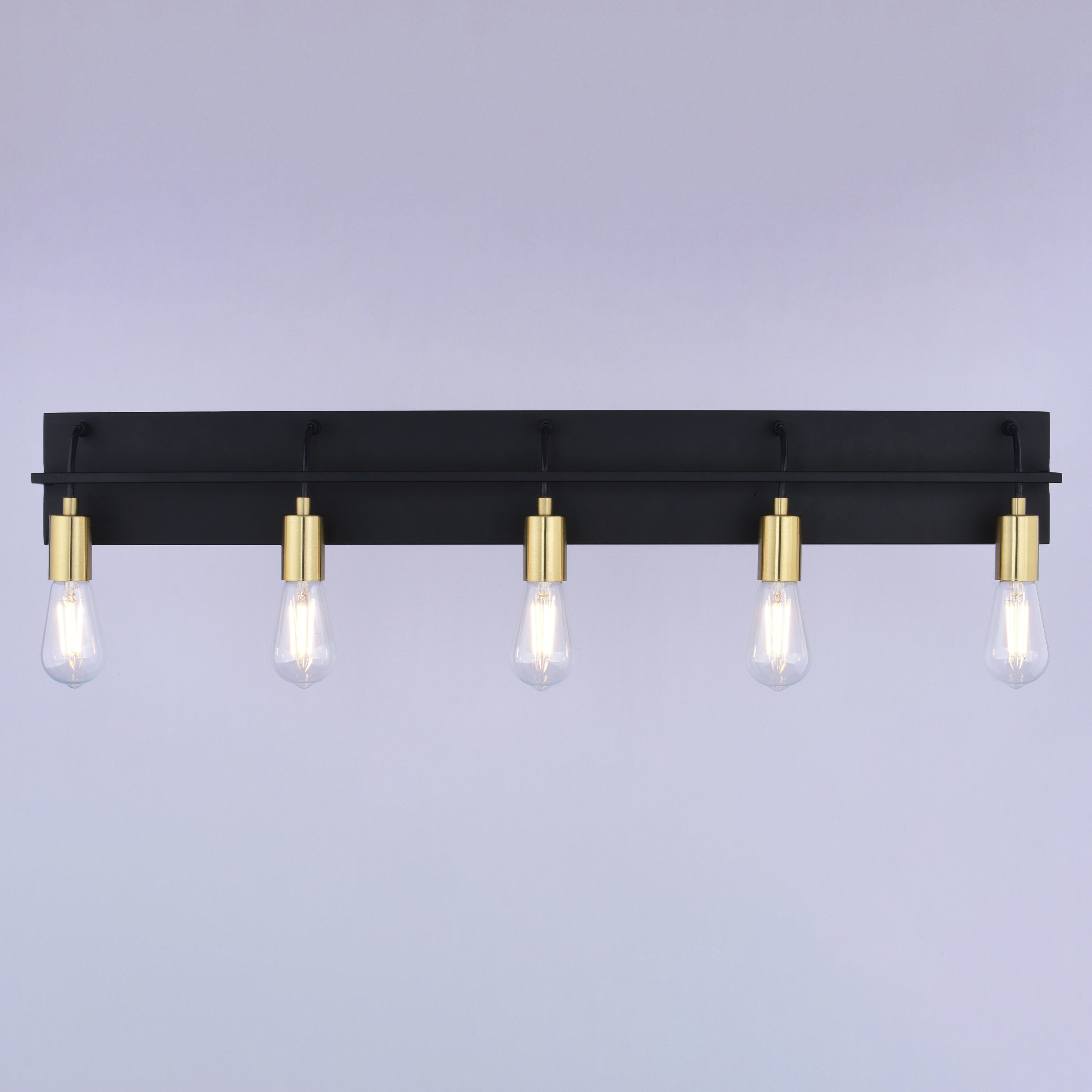 Seward Park 5 Light 36 inch Black and Satin Brass Bathroom Vanity Wall Light, Full Backplate