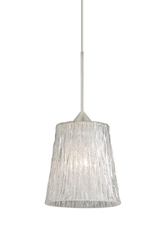 Nico 1 Light Satin Nickel Pendant Ceiling Light in Halogen, Glitter Stone Glass