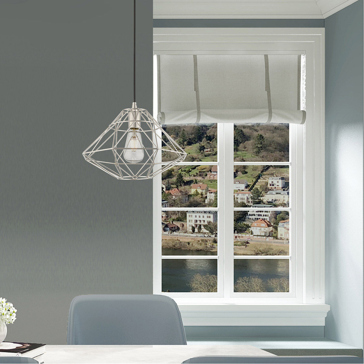 Geometric 1 Light 14 inch Brushed Nickel Mini Pendant Ceiling Light