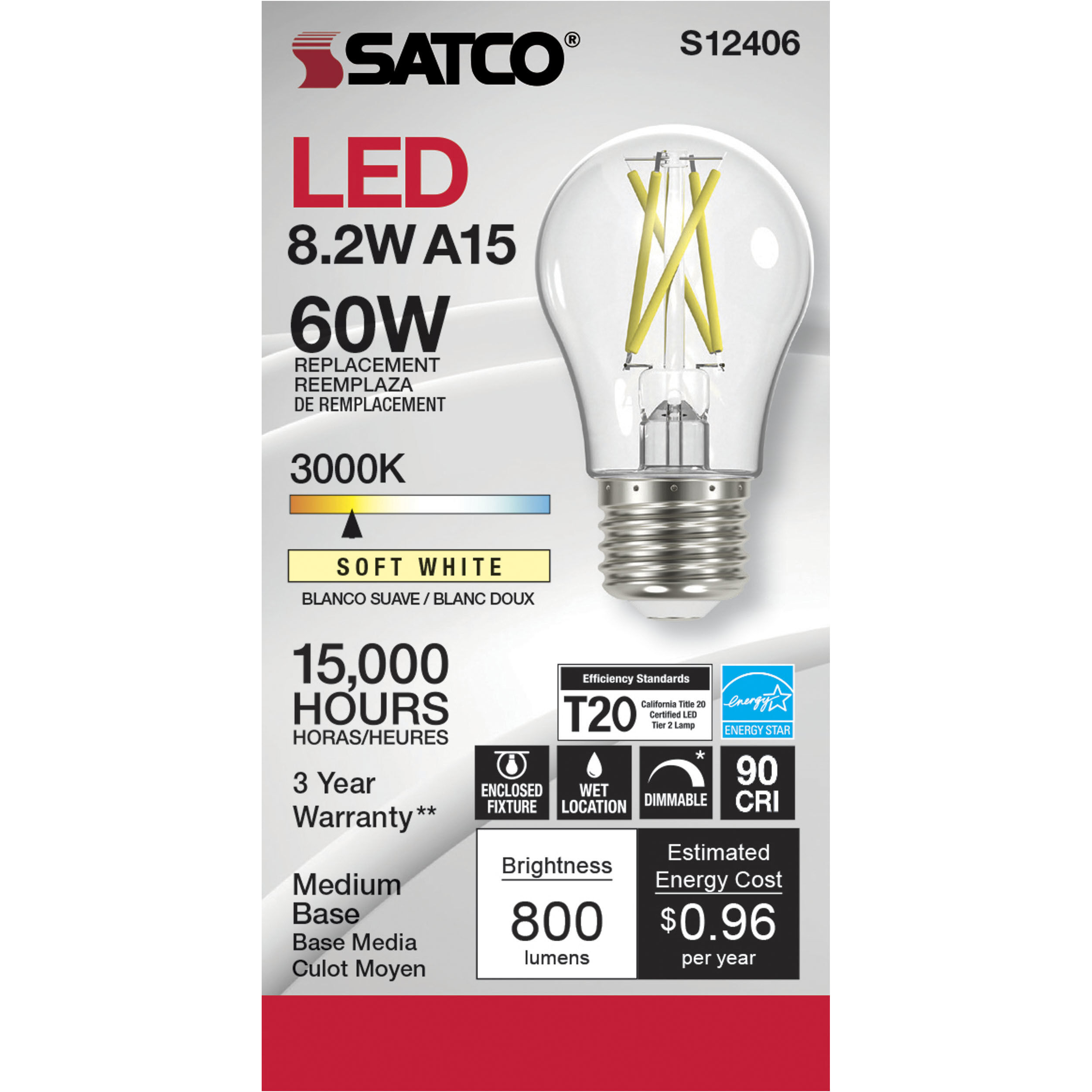 Lumos LED Medium 8.20 watt 120 3000K Light Bulb