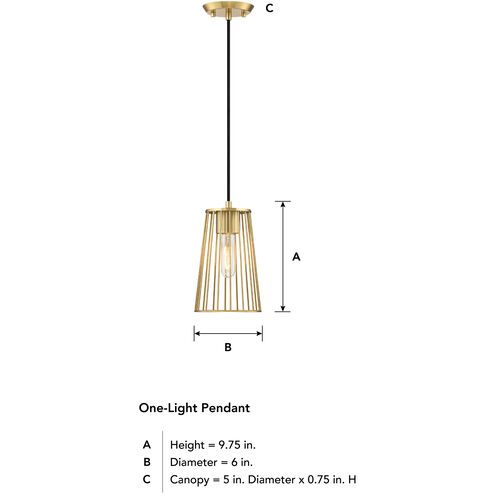 Liana 1 Light 6 inch Brushed Gold Pendant Ceiling Light