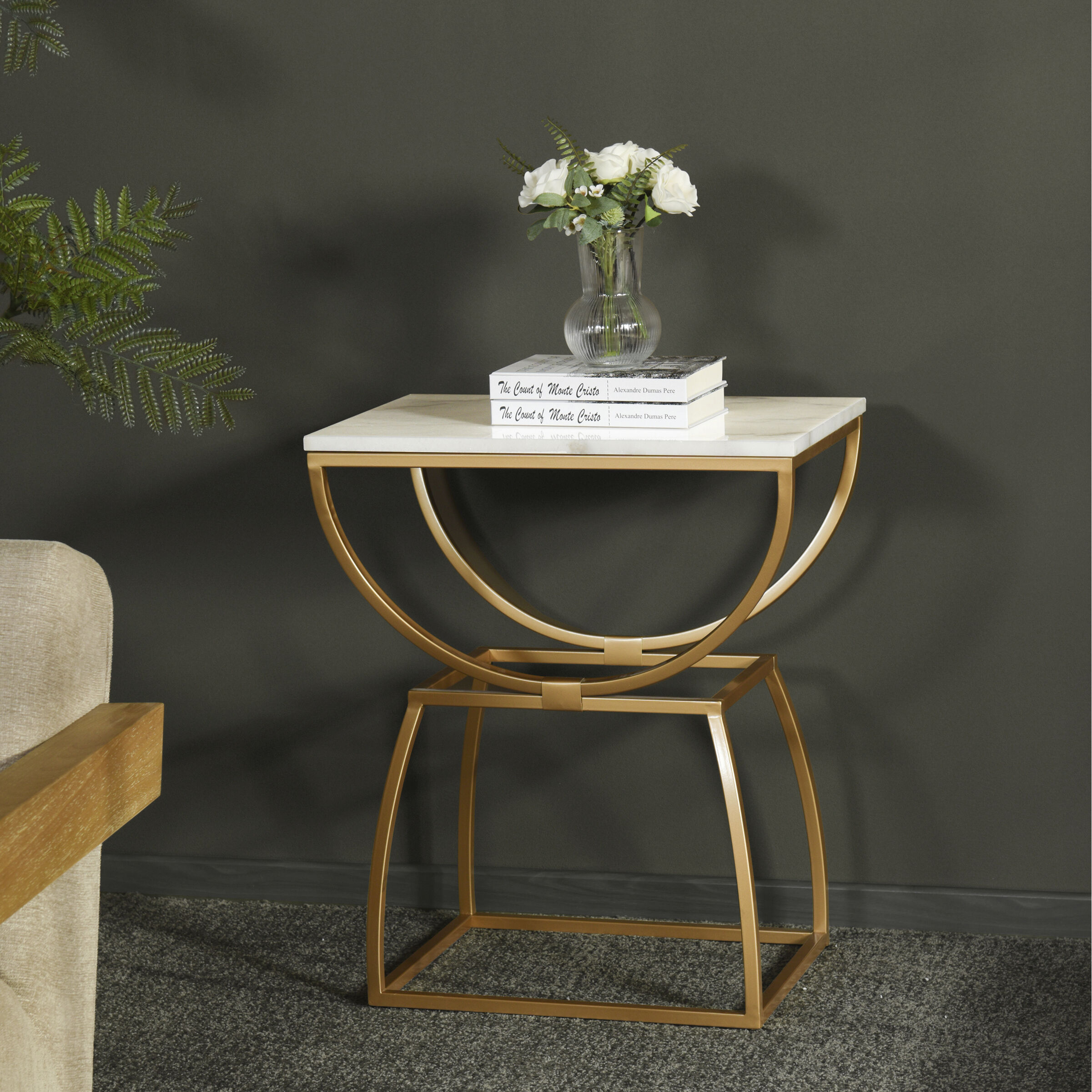 Loren 28 X 24 inch White and Gold Side Table