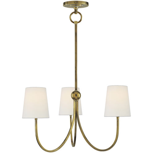 Thomas O'Brien Reed 3 Light 20 inch Hand-Rubbed Antique Brass Chandelier Ceiling Light in Linen, Small