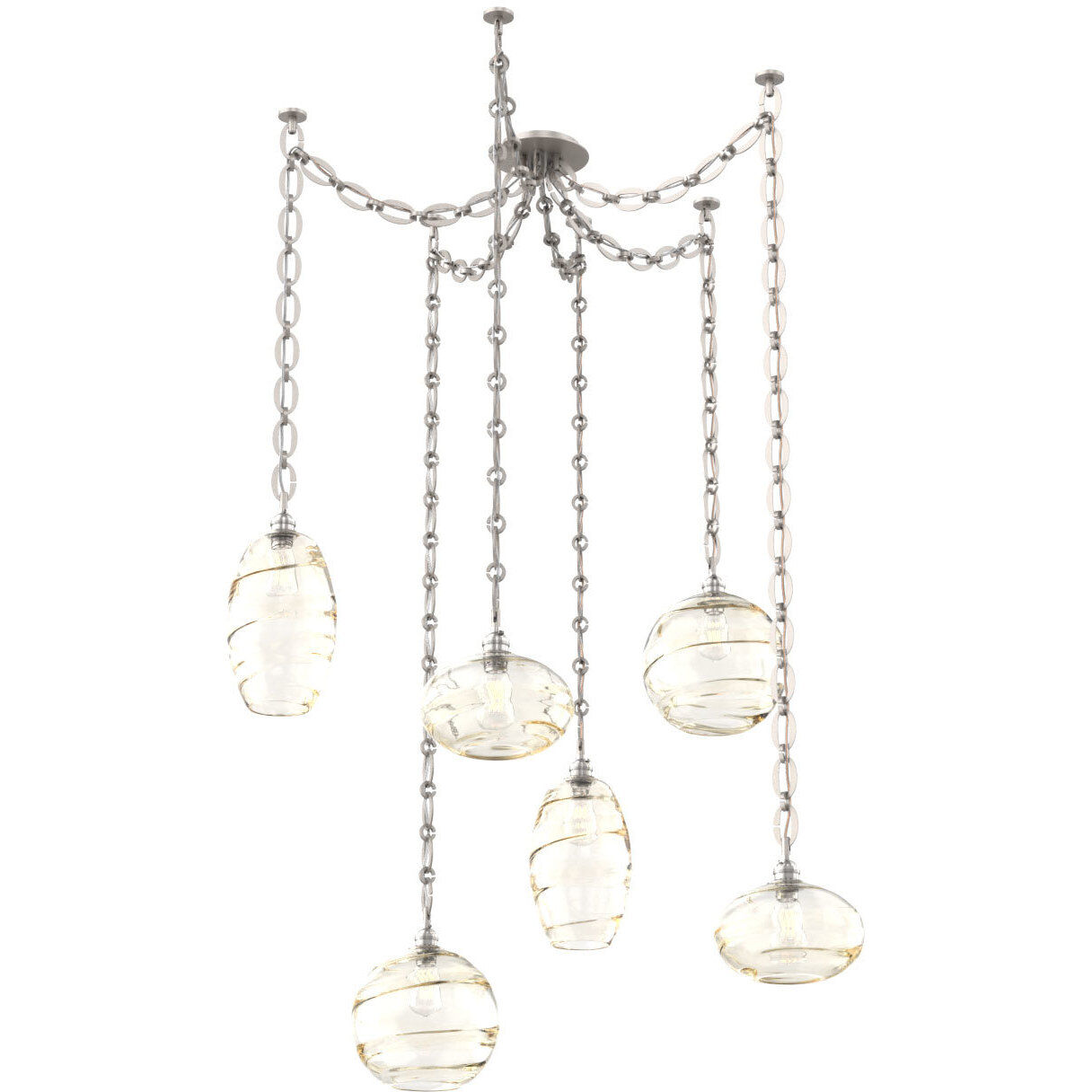 Misto 6 Light 15.5 inch Beige Silver Swag Multi-Pendant Ceiling Light in Optic Rib Amber, Oval Chain