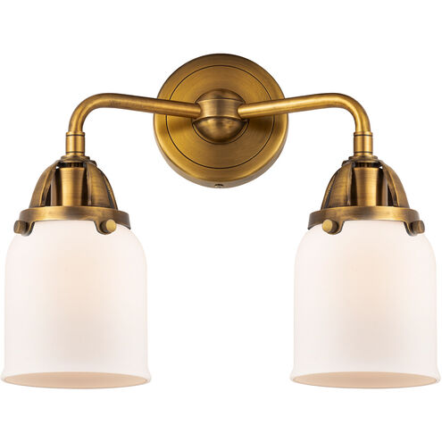 Nouveau 2 Small Bell LED 13 inch Brushed Brass Bath Vanity Light Wall Light in Matte White Glass