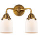 Nouveau 2 Small Bell LED 13 inch Brushed Brass Bath Vanity Light Wall Light in Matte White Glass
